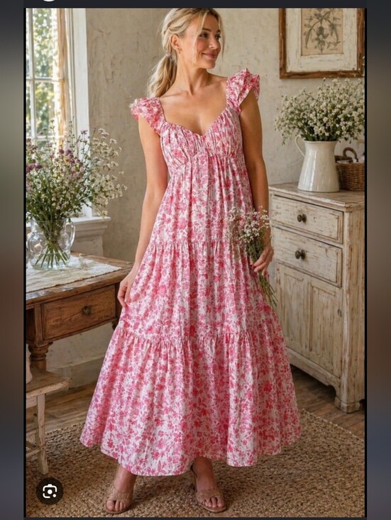 Abercrombie & Fitch Dresses & Skirts - Abercrombie & Fitch Pink Floral Flutter Sleeve Tiered Maxi Dress
